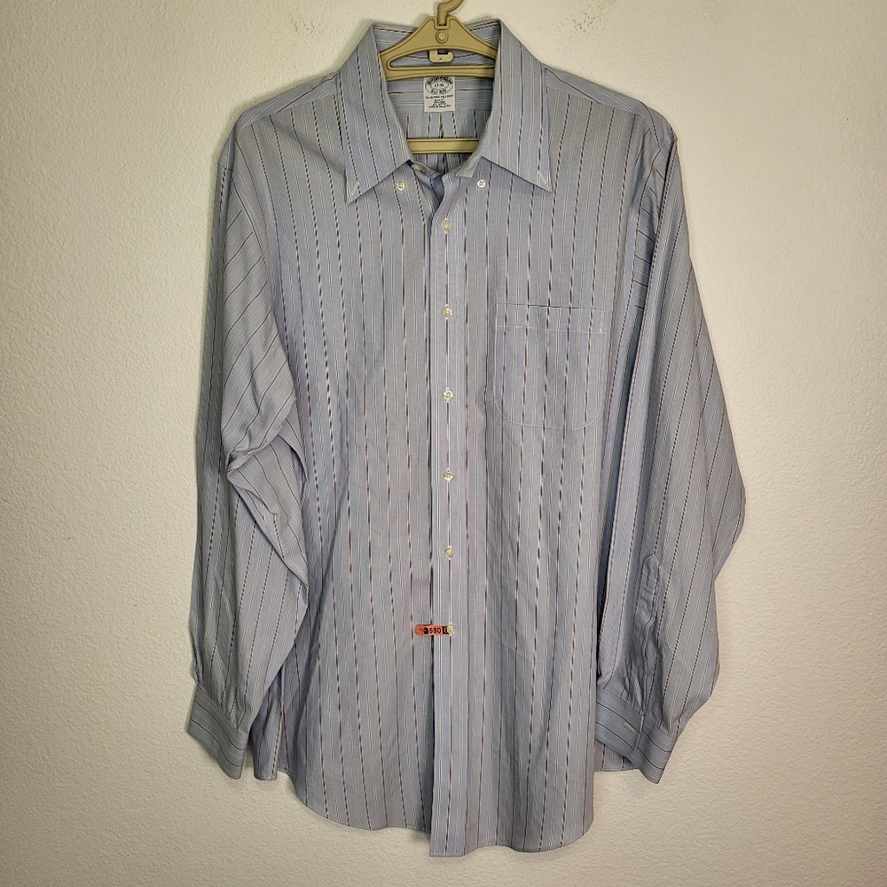 Brooks Brothers Long Sleeve Blue Striped Button Down Shirt size 17-35